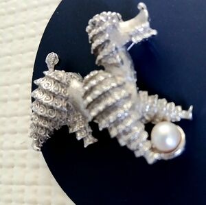 Vintage Silver tone Poodel Brooch, faux pearl, Marboux, signed, rare, mint